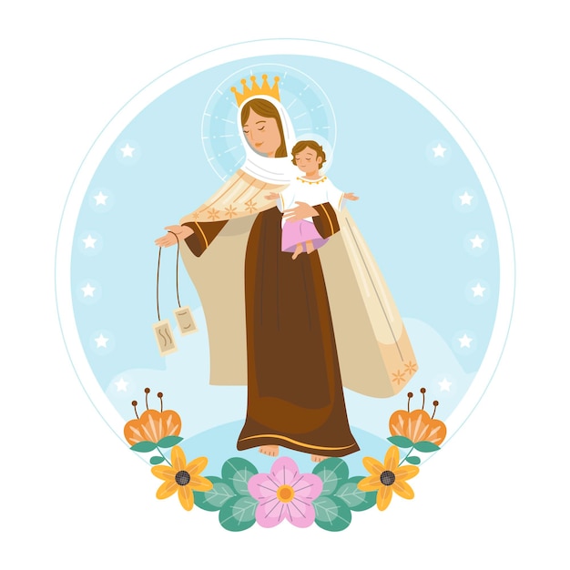 Vecteur gratuit illustration de la virgen del carmen