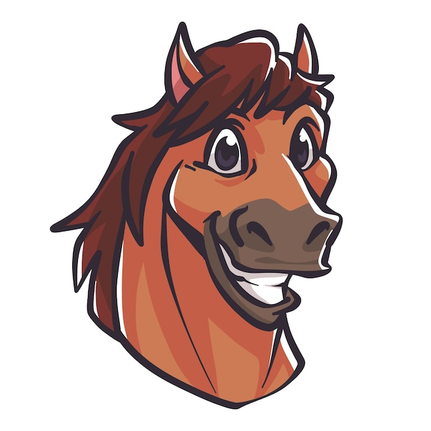 Illustration De Visage De Cheval De Dessin Animé Dessiné à La Main