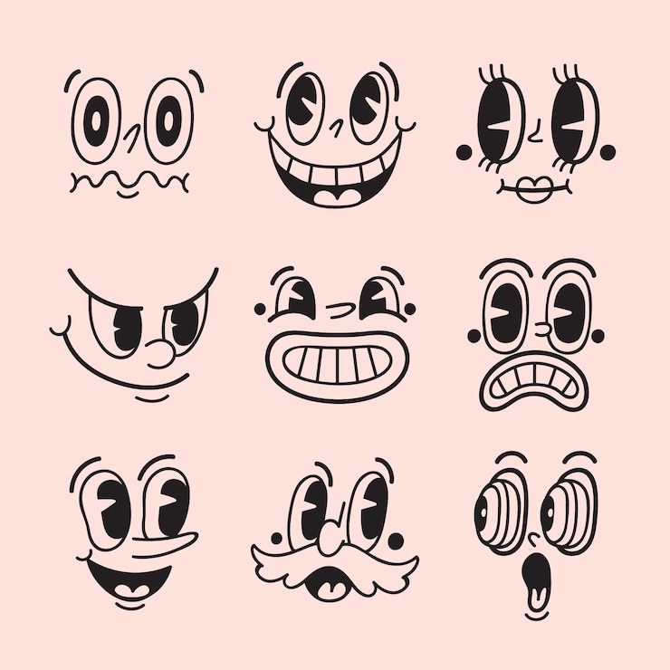 Vecteur gratuit illustration de visage de dessin animé rétro dessiné à la main