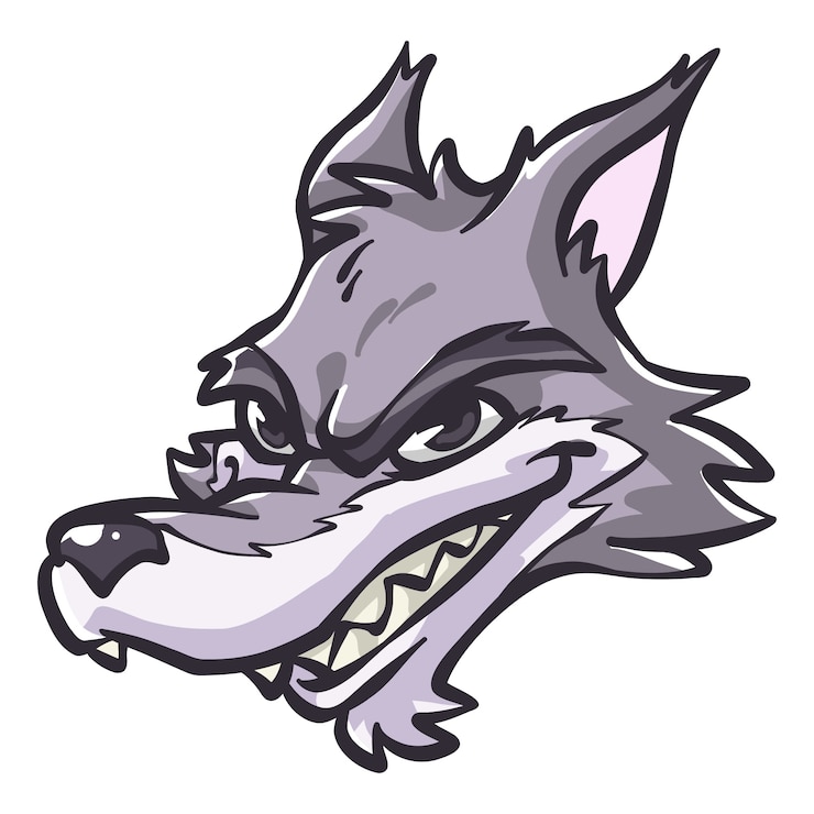 Vecteur gratuit illustration de visage de loup dessin animé dessiné à la main
