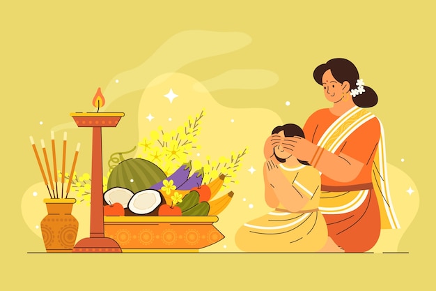 Vecteur gratuit illustration de vishu plat