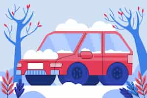 Vecteur gratuit illustration de voiture neige hiver plat