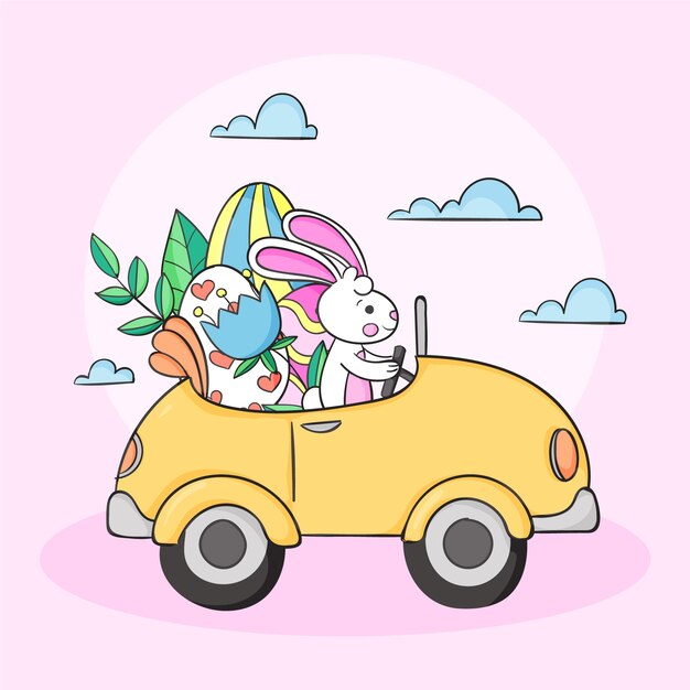 Illustration de voiture de Pâques dessinée à la main