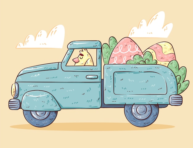 Vecteur gratuit illustration de voiture de pâques dessinée à la main