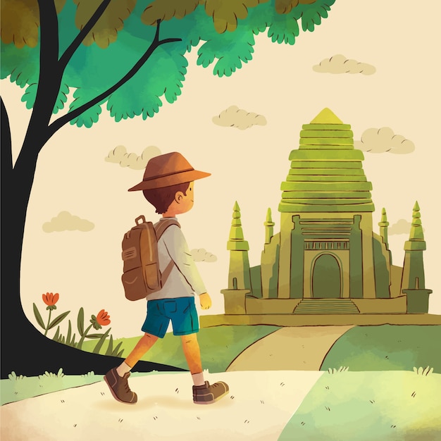 Vecteur gratuit illustration de voyage aquarelle thaïlande