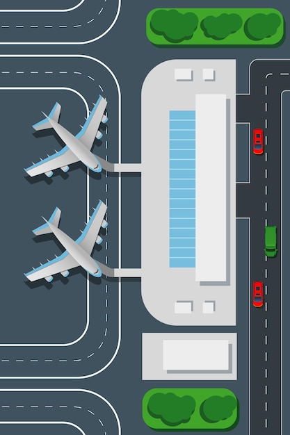 Vecteur gratuit illustration de la vue de dessus de l'aéroport.