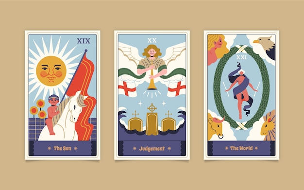 Vecteur gratuit illustrations de cartes de tarot design plat