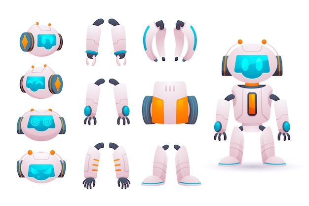 Vecteur gratuit illustrations de constructeur de personnage de robot dégradé