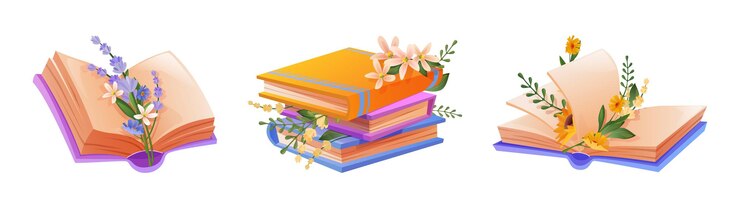 Vecteur gratuit illustrations décoratives de livres de fleurs