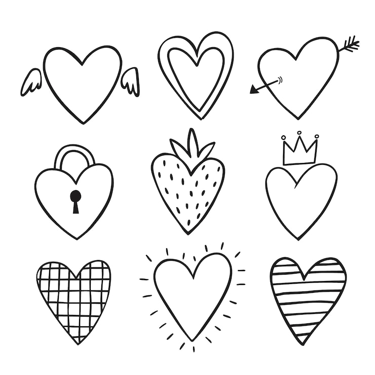 Vecteur gratuit illustrations de dessin de coeur dessinés à la main doodle