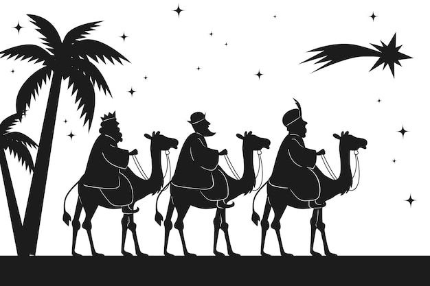 Illustrations de silhouette plat reyes magos