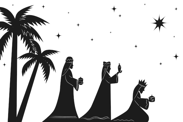 Vecteur gratuit illustrations de silhouette plat reyes magos