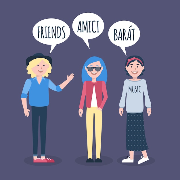Vecteur gratuit illustrés parlant différentes langues