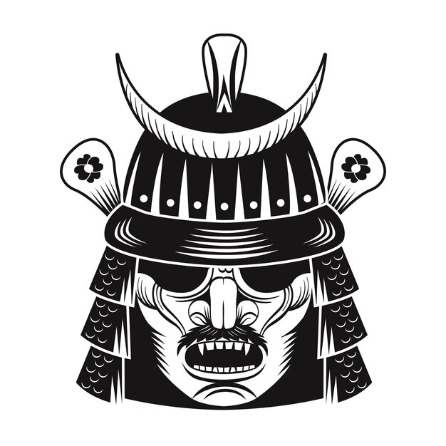 Image plate de masque noir guerrier japonais. Samouraï du Japon. Illustration vectorielle vintage