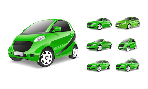 Vecteur gratuit image tridimensionnelle de la voiture verte isolée sur fond blanc
