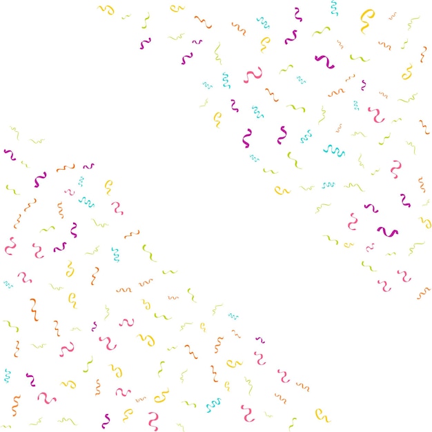 Vecteur gratuit image vectorielle fond blanc abstrait avec de nombreux petits morceaux de confettis colorés tombant et ruban carnaval décoration de noël ou du nouvel an fanions de fête colorés pour le festival d'anniversaire