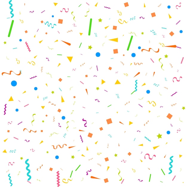 Image vectorielle fond blanc abstrait avec de nombreux petits morceaux de confettis colorés tombant et ruban Carnaval Décoration de Noël ou du Nouvel An fanions de fête colorés pour le festival d'anniversaire