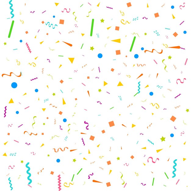 Image vectorielle fond blanc abstrait avec de nombreux petits morceaux de confettis colorés tombant et ruban Carnaval Décoration de Noël ou du Nouvel An fanions de fête colorés pour le festival d'anniversaire