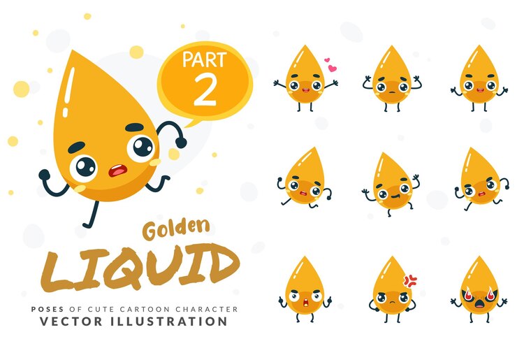 Images de mascotte du liquide jaune. ensemble.