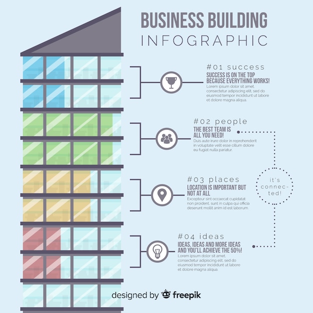 Vecteur gratuit immeuble de bureaux moderne infographique au design plat