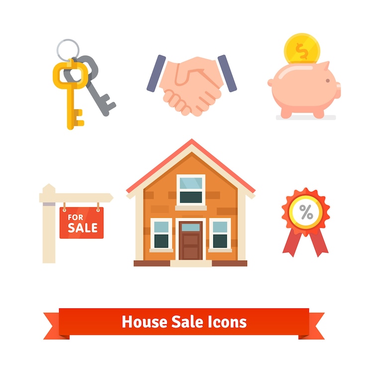 Vecteur gratuit immeuble, hypothèque maison, prêt, achat d&#39;icônes