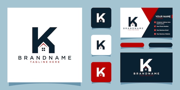 Immobilier k lettre logo modèle illustration design et carte de visite vecteur premium