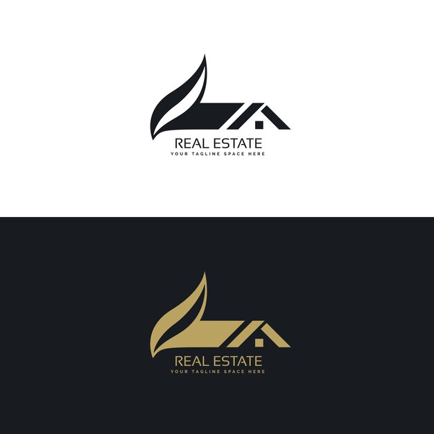 immobilier logo avec la maison et la forme des feuilles