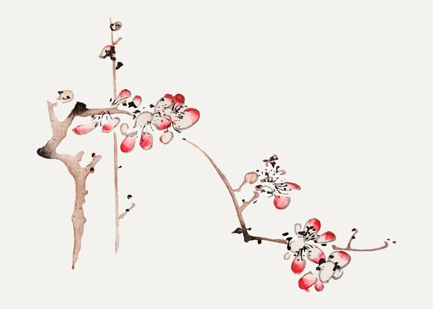 Impression d'art botanique de vecteur de fleur, remixée d'œuvres d'art de Hu Zhengyan