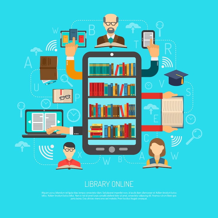 Vecteur gratuit impression de charte graphique en ligne dans une bibliothèque