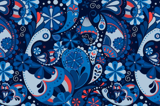 Impression De Fond Bleu Paisley, Vecteur D'art Floral Indien