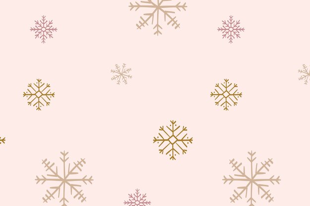 Impression de fond de flocons de neige, doodle de Noël en vecteur rose