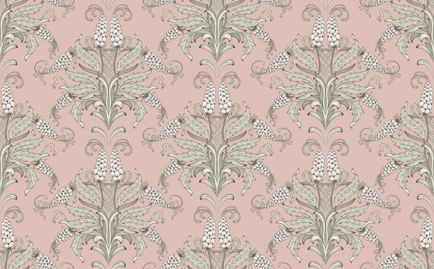 Vecteur gratuit impression de fond sans couture damassé. ornement damassé vieux luxe classique, texture transparente victorienne royale. modèle baroque floral exquis vintage.