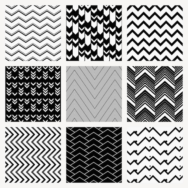 Impression de fond en zigzag, chevron noir, jeu de vecteurs de conception simple