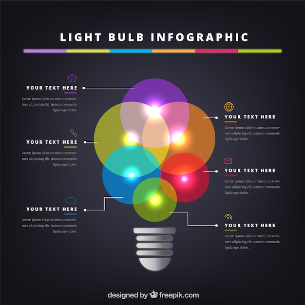 Vecteur gratuit impressionnant infographique de l'ampoule avec des cercles brillants