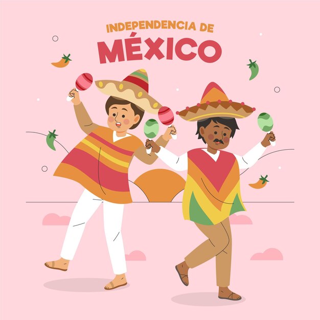 Independencia de méxico dessiné à la main avec des personnages