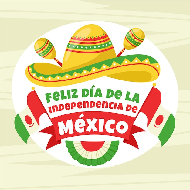 Vecteur gratuit independencia de méxico avec maracas et chapeau