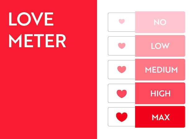 Indicateur de niveau d'amour. conception de compteur de vitesse cardiaque. élément de conception de carte de saint-valentin.