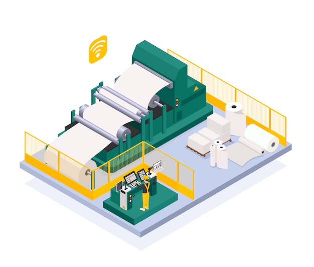 Industrie de la production de papier avec des symboles de journaux et de presse isométriques