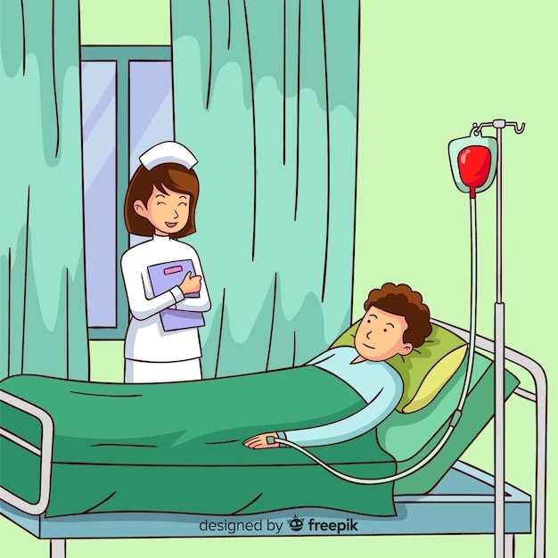 Vecteur gratuit infirmière dessinée à la main aidant le patient