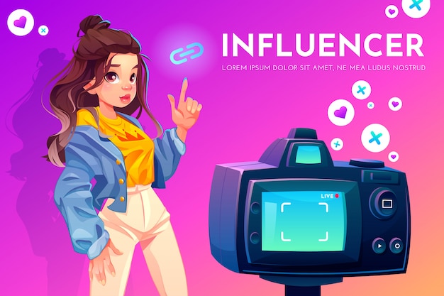 Vecteur gratuit influencer girl vlog broadcast.