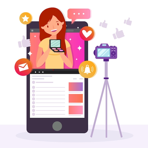 Vecteur gratuit un influenceur enregistre une nouvelle vidéo