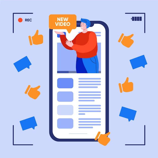 Vecteur gratuit un influenceur enregistre une nouvelle vidéo