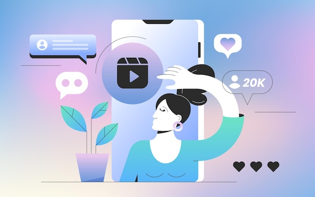 Vecteur gratuit l'influenceuse flat girl crée du contenu visuel pour les médias sociaux