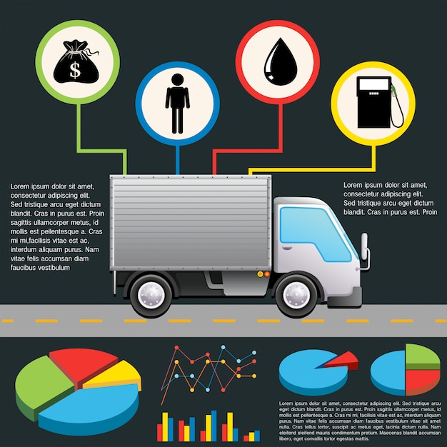 Vecteur gratuit un infochart d'une camionnette de livraison