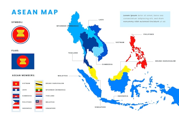 Vecteur gratuit infographie de la carte de l'asean