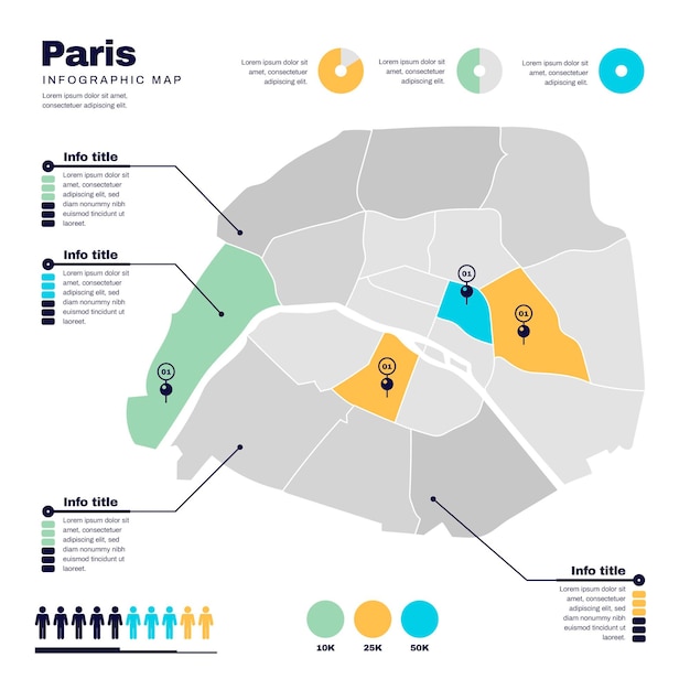 Vecteur gratuit infographie de la carte de paris au design plat