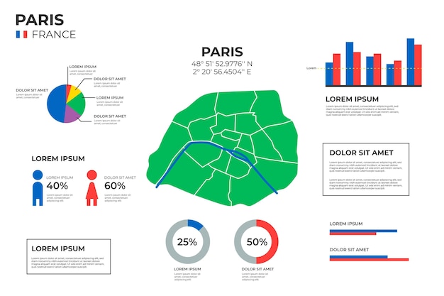 Vecteur gratuit infographie de la carte de paris au design plat