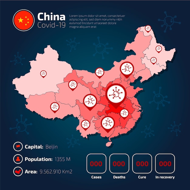 Vecteur gratuit infographie de la carte de pays de covid-19 en chine