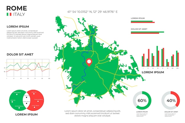 Vecteur gratuit infographie de la carte de rome au design plat