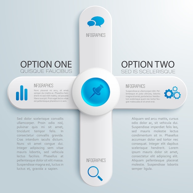 Infographie De Conception Web Entreprise Avec Texte Bannières Gris En Forme De Croix Cercle Bleu Illustration D & # 39; Icônes